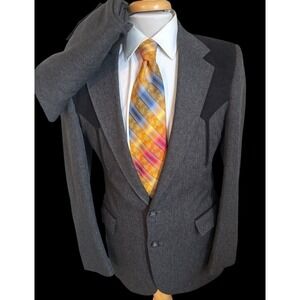 Vintage Circle S Western 2 Piece Suit 38R Pants 32x31 Gray Cowboy Yokes USA Made